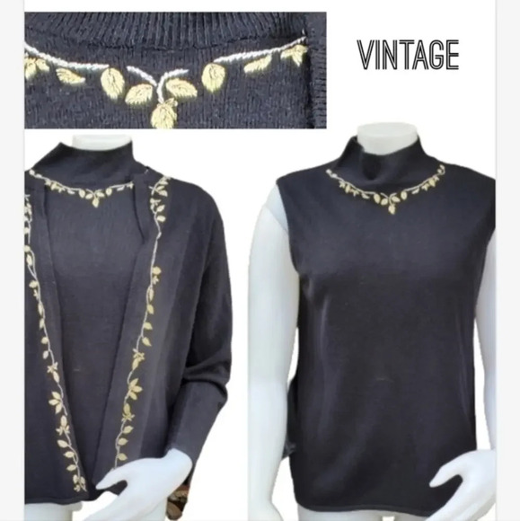Vintage Gold Leaf embroidery Sweater Set M‎ - Picture 1 of 10